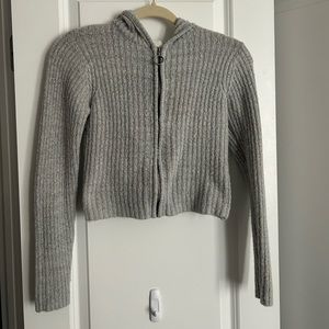 PINK ROSE Cropped Knit Sweater Zip-Up